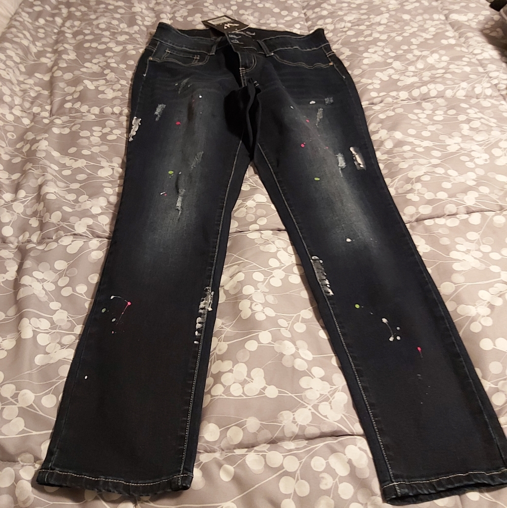 Plus Size Paint Effect Dark Blue Denim - size 18